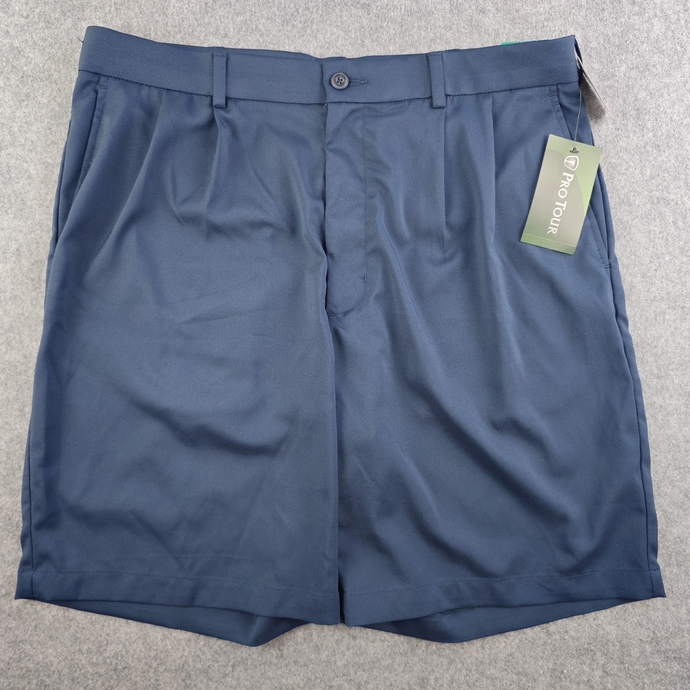 Pro Tour Golf Shorts Mens 34 Blue Solid NWT Performance Stretch 9" Inseam